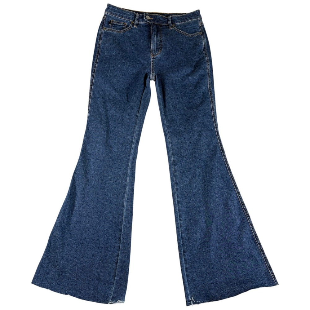 Judy Blue Flare Jeans Womens 11/30 Blue Denim Stretch Dark Wash Raw Hem JB88611